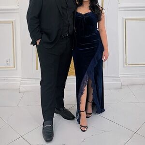 Elegant Navy Blue Velvet Dress